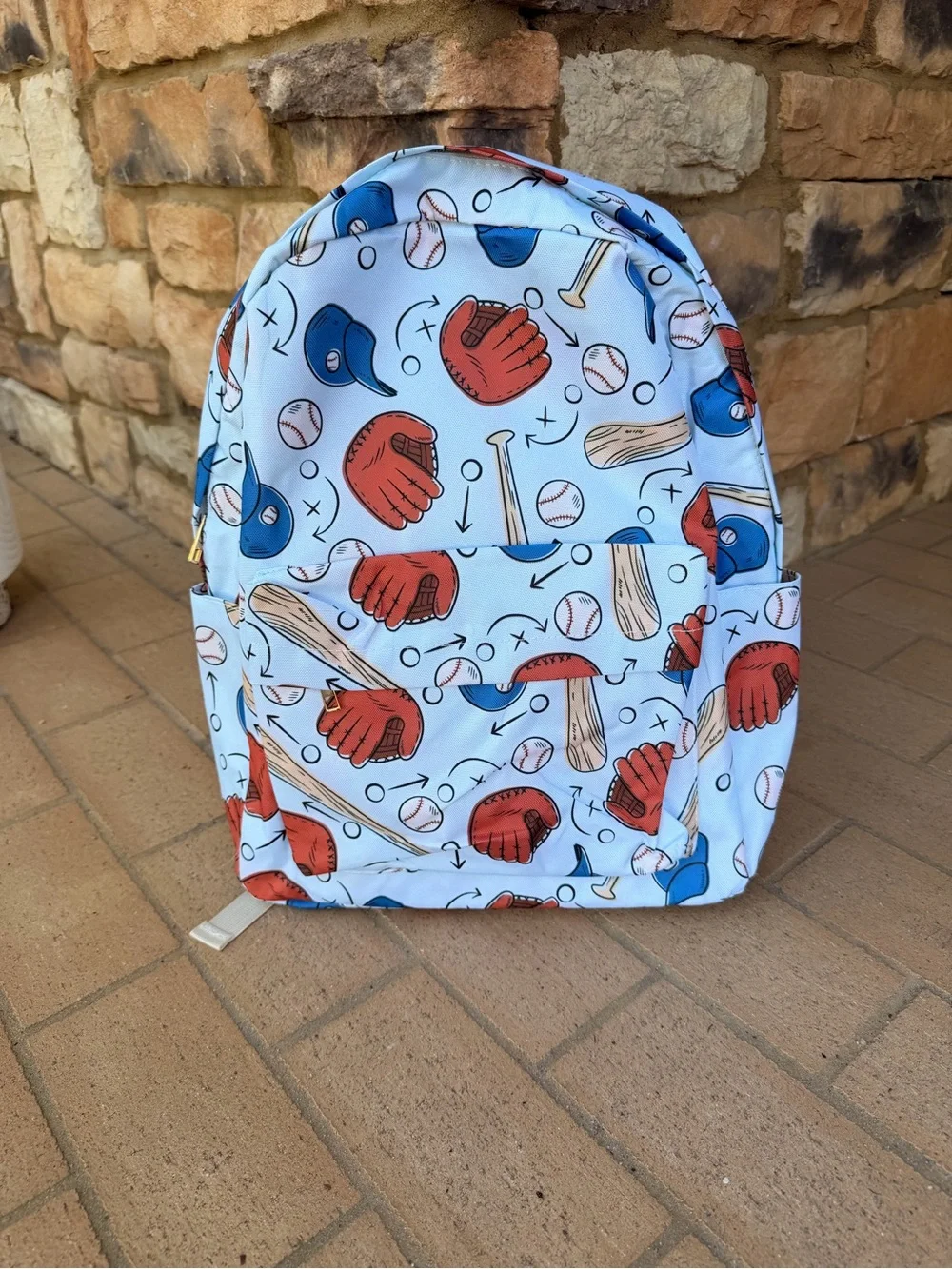 Baseball Print Kids Backpack - Light Blue